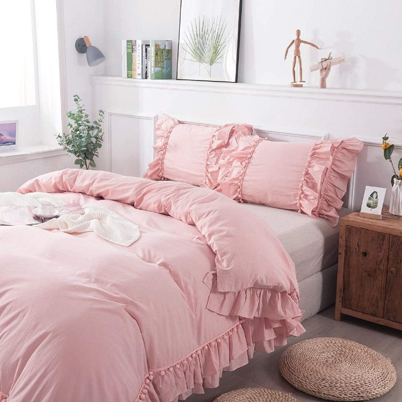 100% Isprani Pamuk Pom Pom Boho Komplet Posteljine Od 3 Komada Chic Princess Navlaka Za Poplun Za Djevojčice S Volanima Romantična Ženstvena Za S Jastučnicama