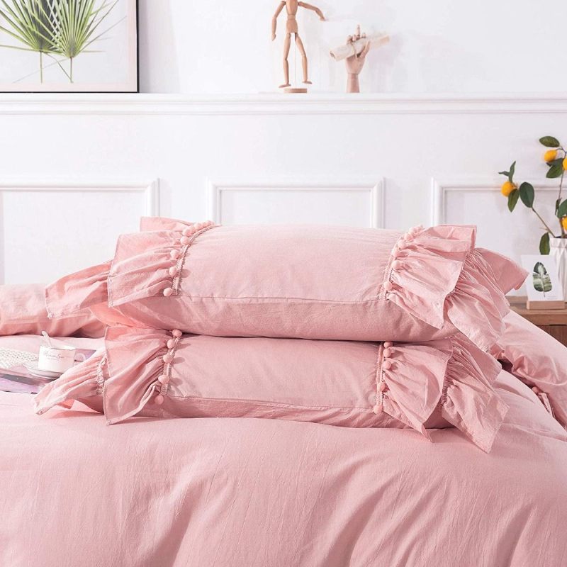 100% Isprani Pamuk Pom Pom Boho Komplet Posteljine Od 3 Komada Chic Princess Navlaka Za Poplun Za Djevojčice S Volanima Romantična Ženstvena Za S Jastučnicama