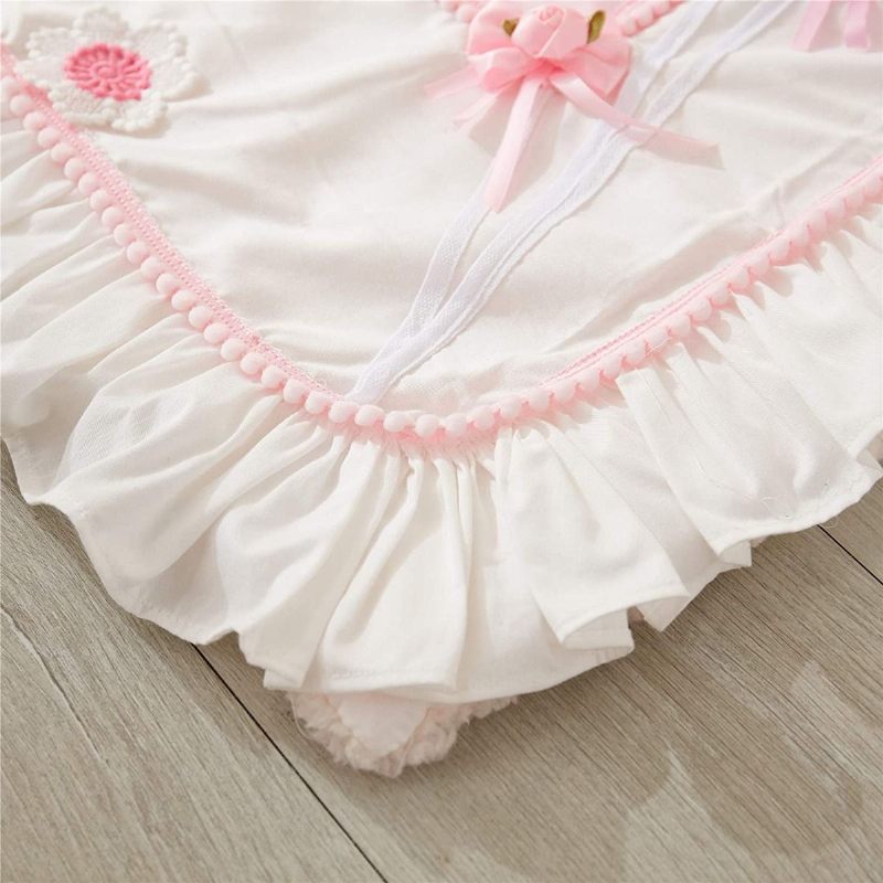 100% Pamuk 3d Cvjetovi I Baloni Patchwork Set Za Dječju Sobu Za Djevojčice 3 Kom Ružičasto-bijela Posteljina Za Dječji Krevetić S Dekom Na Volane