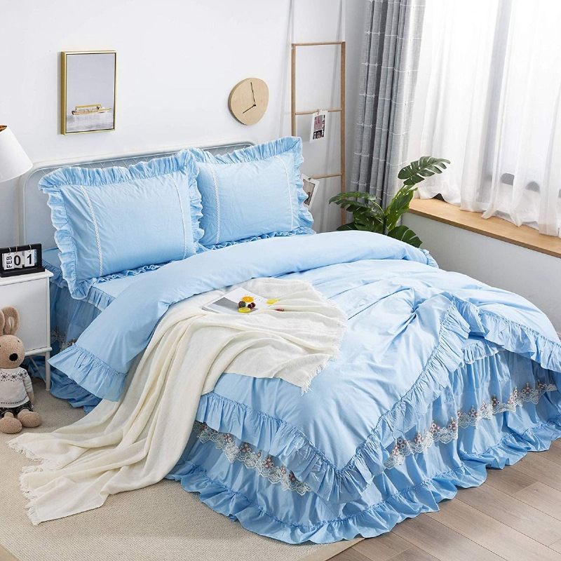 100% Pamuk Vintage Retro Korejska Princeza Setovi Posteljine Od 4 Kom Boho Šik Čipkana Naborana Patchwork Suknja Za Krevet Set Navlaka Za Poplun