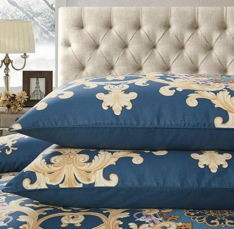 3 Kom Plavo-zlatno Plava Posteljina Vintage Damask Cvjetna Navlaka Za Poplun Boho Tirkizna 100% Egipatski Pamuk 1000 Niti Hipoalergena Mornarsko