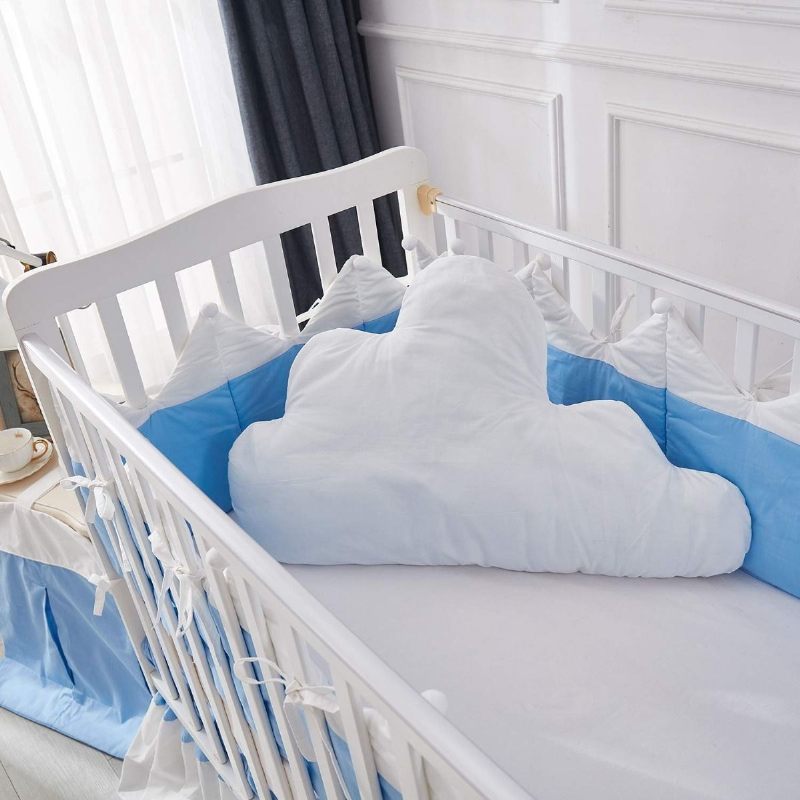 3d Love Heart Cloud Star Pattched Design Set Posteljine Za Dječju Sobu 100% Pamuk Plava Posteljina Za Krevetić S Bijelim Volanima