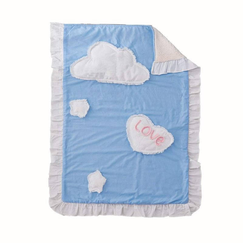 3d Love Heart Cloud Star Pattched Design Set Posteljine Za Dječju Sobu 100% Pamuk Plava Posteljina Za Krevetić S Bijelim Volanima