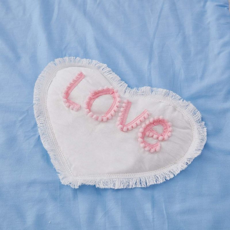 3d Love Heart Cloud Star Pattched Design Set Posteljine Za Dječju Sobu 100% Pamuk Plava Posteljina Za Krevetić S Bijelim Volanima