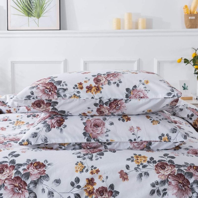 3kom Elegantne Bijele Cvjetne Navlake Za Poplun Set Seoske Posteljine 100% Brušeni Pamuk Super Mekana Jorganska Navlaka S Patentnim Zatvaračem