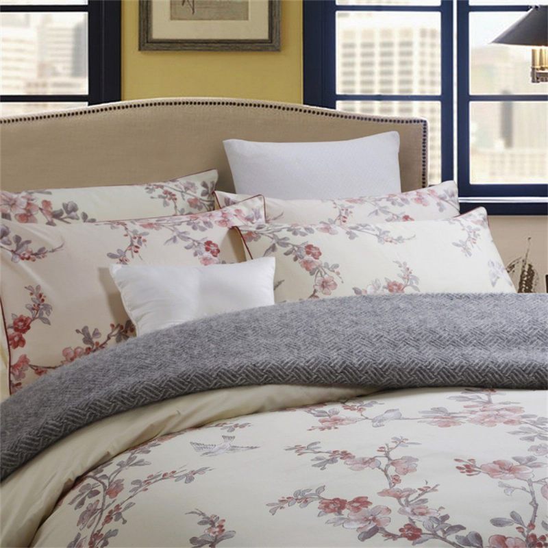 3pcs Chinoiserie Cvjetni Komplet Navlaka Za Poplun Azijski Porculanski Stil Cvjetanje Drveća I Ptice Plavi I Bijeli Akvarelni Set Posteljine