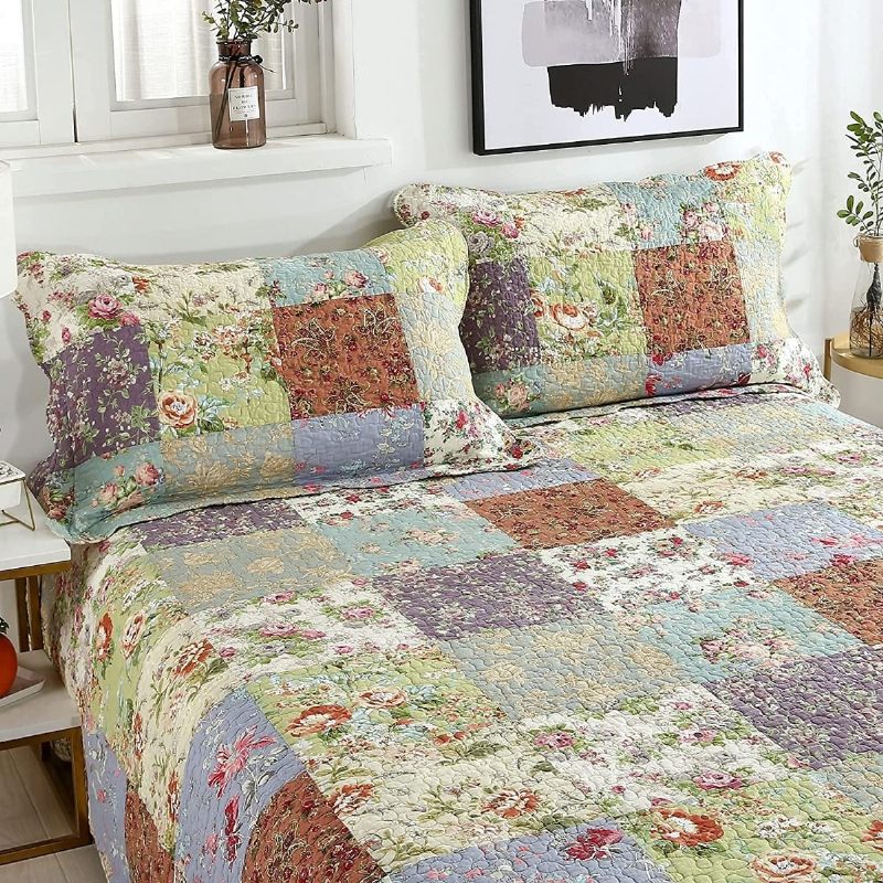 3pcs Queen Size Set Prekrivača Vintage Set Seoske Cvjetne Posteljine Set Luksuzni Shabby Chic Patchwork Lagani Komplet Popluna