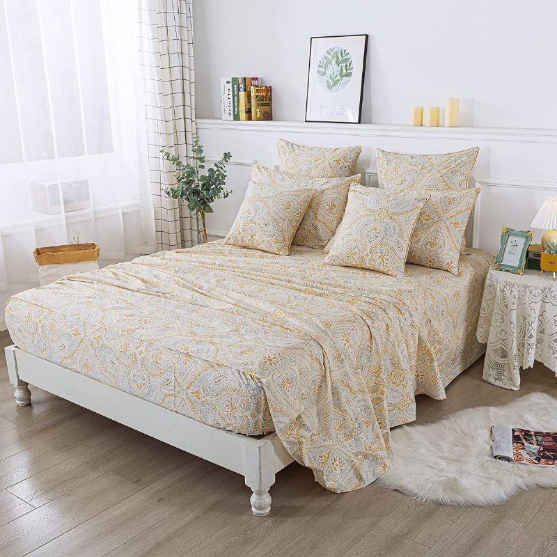4pcs Luksuzna Zlatna Paisley Posteljina Garnitura Klasične Posteljine Od Damasta 100% Pamuk Prozračna Ultra Mekana Hipoalergena Plahta Dubokih Džepova