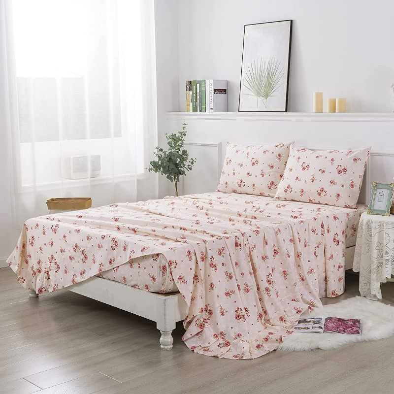 4pcs Romantične Ruže Cvjetne Posteljine Elegantna Vintage Seoska Posteljina Za Djevojke 100% Pamuk Shabby Plahte Dubokih Džepova