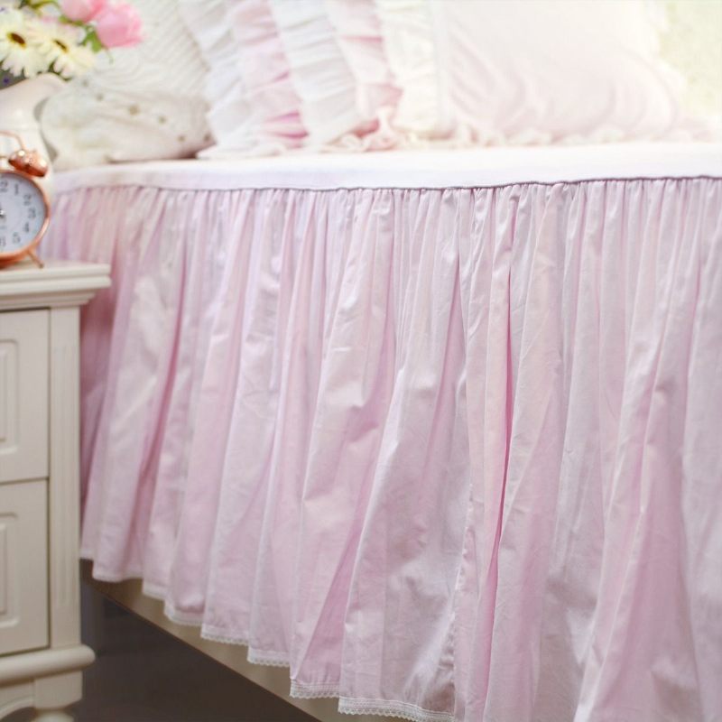 5pcs Pink Princess Set Posteljine Queen Size Višeslojni Nabori Navlaka Za Poplun Bed Suknja 100% Pamuk Set