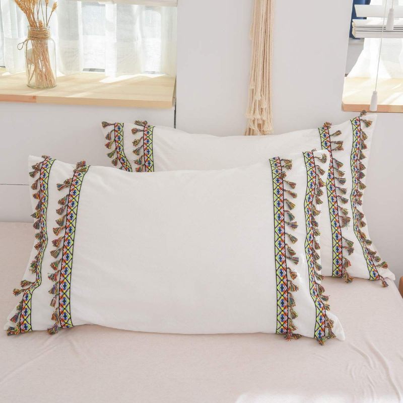 Bijela Boho Posteljina Komplet Navlaka Za Poplun S Resicama Za Djevojčice 3 Kom. 100% Isprana Pamučna S Resama I Zatvaračem