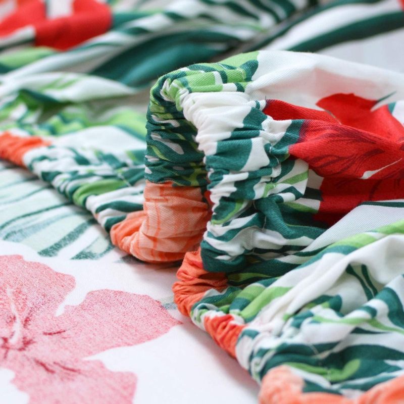 Havajska Posteljina Garnitura Tropskog Crvenog Hibiskusa Palmino Lišće 100% Pamuk Hipoalergenska Plahta S Dubokim Džepovima 4-dijelna