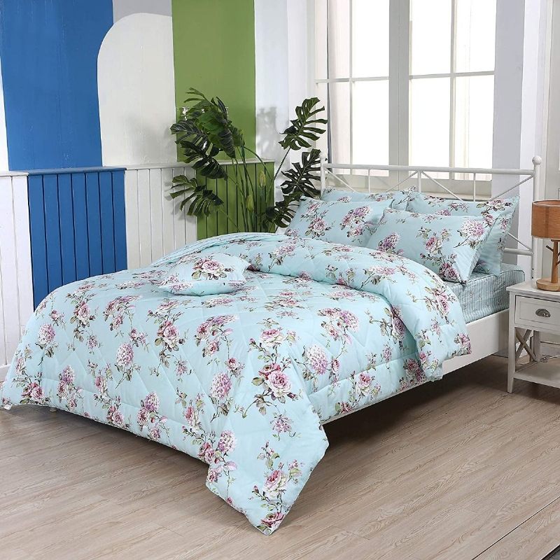 Lagani Cvjetni Set Od 3 Komada Seoske Kuće S Printom Plave Hortenzije I Božura Umetak Za Poplun Za Sva Godišnja Doba Od Mikrofibre Od 100% Pamučne Tkanine S 2 Jastučnice