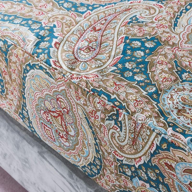 Luksuzni Set Plahti Od 4 Kom Paisley Elegantna Plava I Zlatna Cvjetna Seoska Posteljina Od 100% Pamuka Super Mekana S Plahtom U Džepu