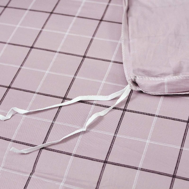 Mrežasti Kompleti Navlaka Za Poplun Set Pamučne Posteljine Rešetkasti Karirani Reverzibilni Svijetloljubičasti Komplet Navlake Za 3 Komada