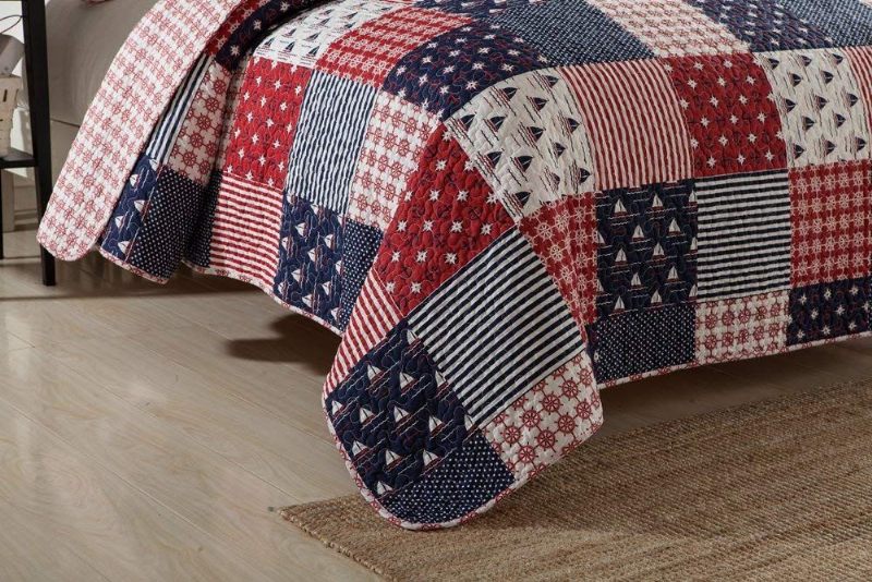 Nautička Posteljina Set Patchwork Popluna Na Temu Oceana Mekana Od 100% Pamuka Set Jorgana Veličine Queen