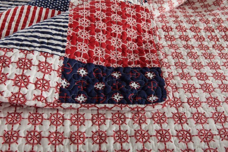 Nautička Posteljina Set Patchwork Popluna Na Temu Oceana Mekana Od 100% Pamuka Set Jorgana Veličine Queen