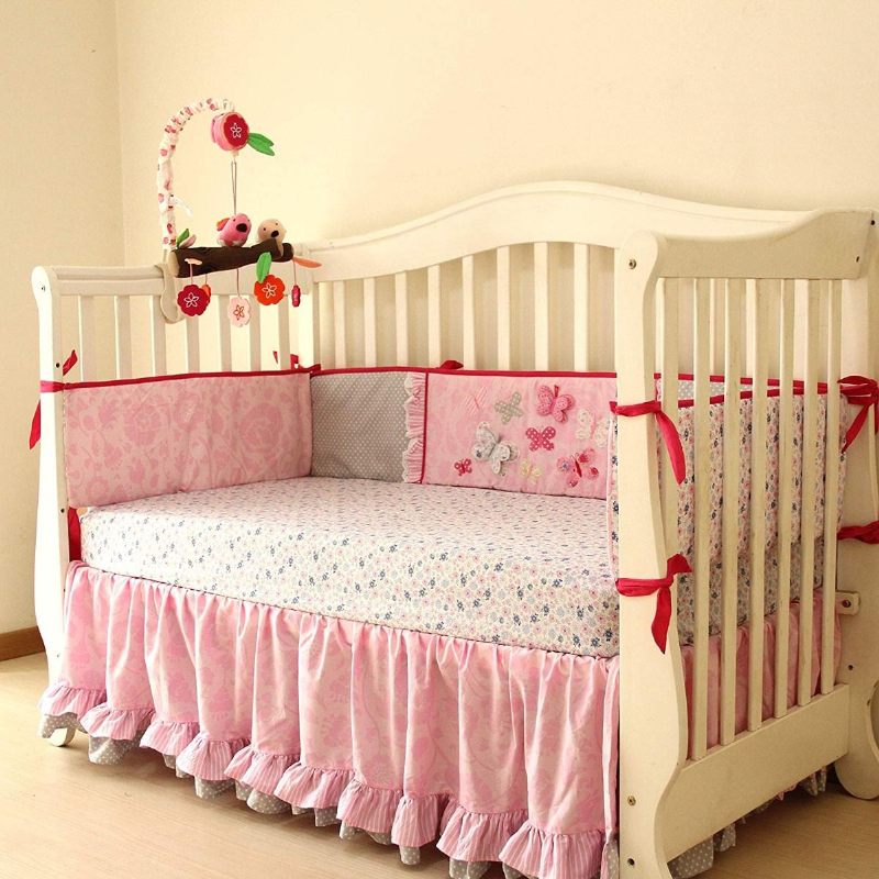 Plahta Za Krevetić S Cvjetnim Uzorkom Za Djevojčice Vintage Za Shabby Chic S Leptirima 100% Pamuk Meka Za Savršena