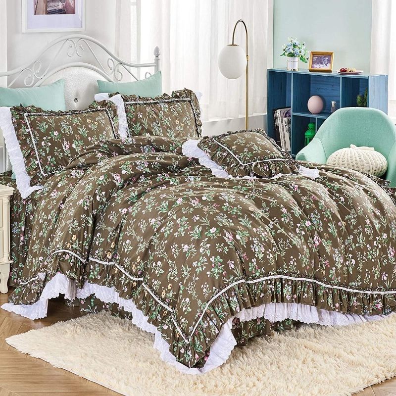 Posteljina Za Djevojčice Princess Shabby Cvjetni Set Navlaka Za Poplun Elegantna I Starinska Korejska Na Farmi Luksuzna Bijela Čipkana I Naborana Za S Posteljnom Suknjom