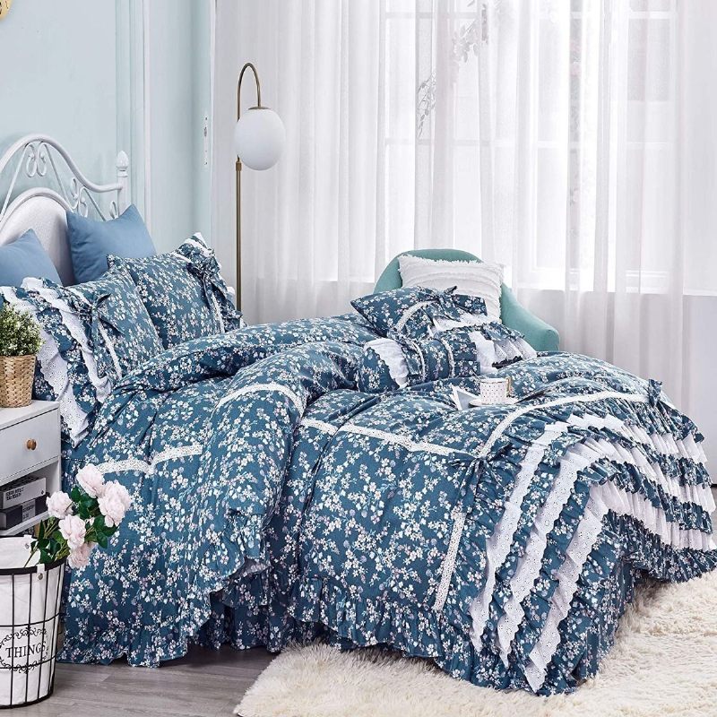 Posteljina Za Djevojčice Princess Shabby Cvjetni Set Navlaka Za Poplun Elegantna I Starinska Korejska Na Farmi Luksuzna Bijela Čipkana I Naborana Za S Posteljnom Suknjom