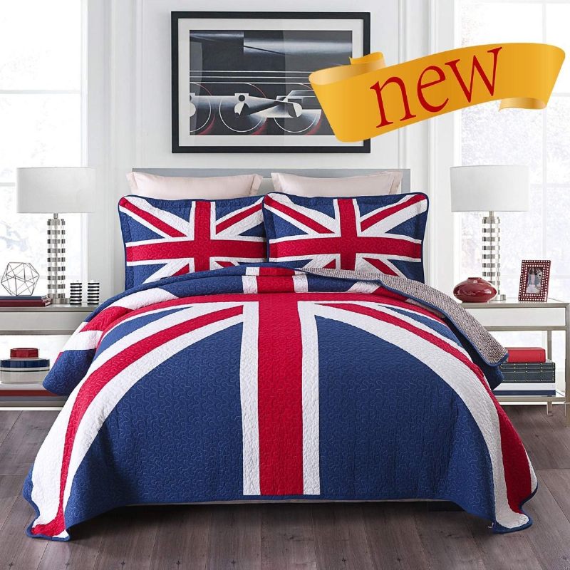 Queen Size Dizajn Britanske Zastave Prošiveni Set Jorgana 100% Pamuk 3kom Kompleti Jorganske Posteljine Prekrivač