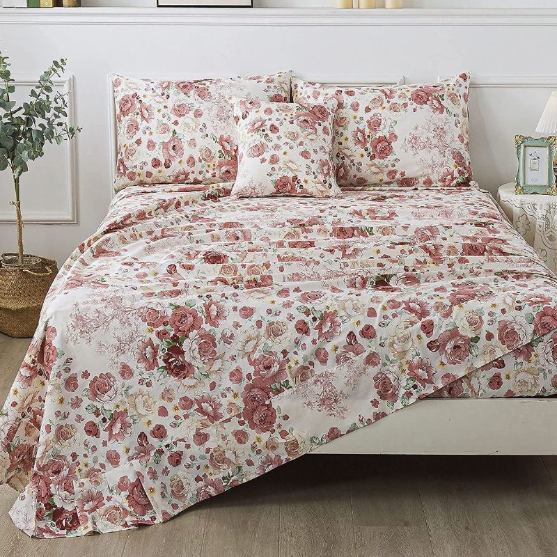 Romantična Cvjetna Posteljina Od Božura Vintage Seoska Kuća Elegantna Vrtna 100% Pamuk Ultra Mekana Hipoalergenska Plahta S Dubokim Džepovima 4 Kom