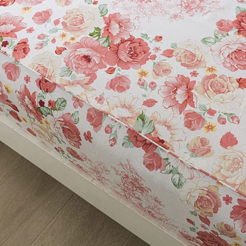 Romantična Cvjetna Posteljina Od Božura Vintage Seoska Kuća Elegantna Vrtna 100% Pamuk Ultra Mekana Hipoalergenska Plahta S Dubokim Džepovima 4 Kom