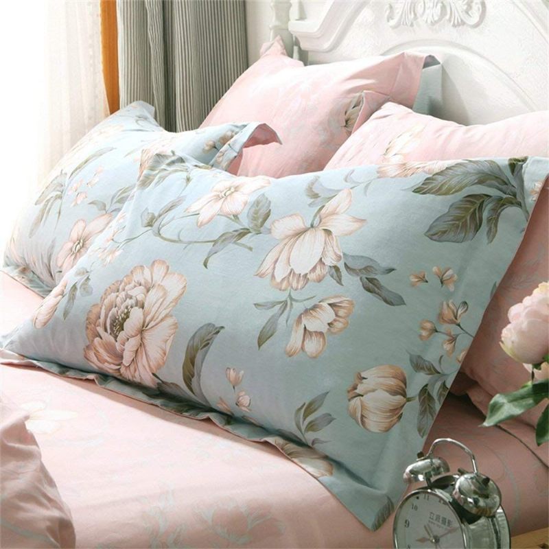 Shabby Roza Plava Cvjetna Posteljina Set Pamučnih Navlaka Za Poplun 4-dijelni