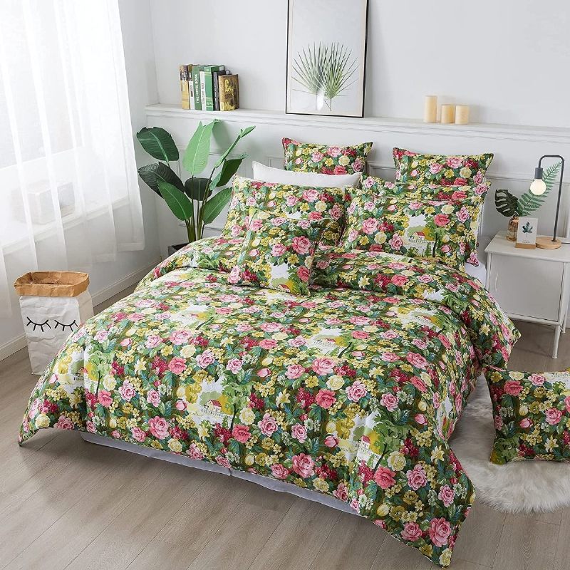 Vintage Cvjetni Komplet Navlaka Za Poplun 3 Kom. Shabby Set Vrtne Cvjetne Posteljine U Francuskom Seoskom Stilu 100% Pamuk Posteljina Za Djevojke S Elegantnim Printom Božura