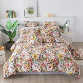 Vintage Cvjetni Komplet Navlaka Za Poplun 3 Kom. Shabby Set Vrtne Cvjetne Posteljine U Francuskom Seoskom Stilu 100% Pamuk Posteljina Za Djevojke S Elegantnim Printom Božura
