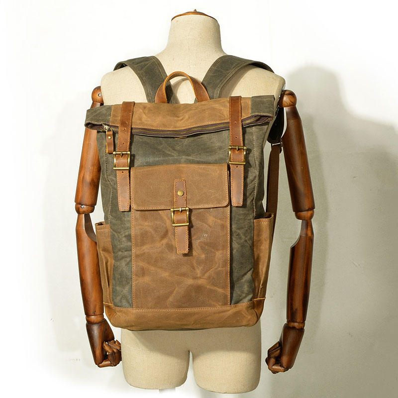 Muškarci Žene Putni Vintage Platneni Ruksak Vodootporan Za Vanjske Prilike Velikog Kapaciteta Unisex Za Kampiranje