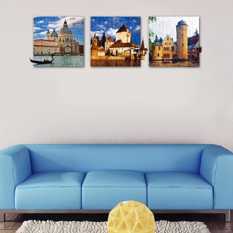 50x50cm 3pcs Kombinacija Pag Diy Slika Bez Okvira 3d Scena Naljepnica Uljane Slike Pejzaž Dvorac Zidni Dekor
