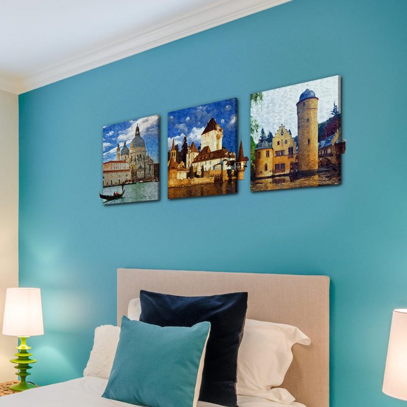 50x50cm 3pcs Kombinacija Pag Diy Slika Bez Okvira 3d Scena Naljepnica Uljane Slike Pejzaž Dvorac Zidni Dekor