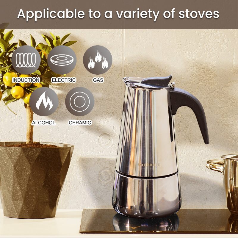 Godmorn Stovetop Espresso Aparat Moka Pot 450ml/15oz/9 Šalica Classic Cafe Percolator Od Nehrđajućeg Čelika Prikladan Za Indukcijska Kuhala