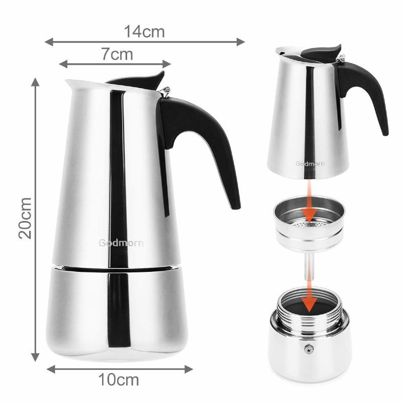 Godmorn Stovetop Espresso Aparat Moka Pot 450ml/15oz/9 Šalica Classic Cafe Percolator Od Nehrđajućeg Čelika Prikladan Za Indukcijska Kuhala