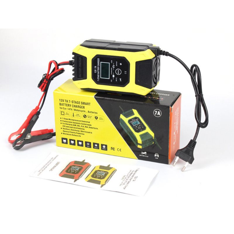 Foxsur 12v 7a Motociklistički Punjač Za Auto 7-stupanjsko Pulsno Punjenje Olovno-kiselinske Baterije Lcd Zaslon Agm Gel Wet S Više Baterija