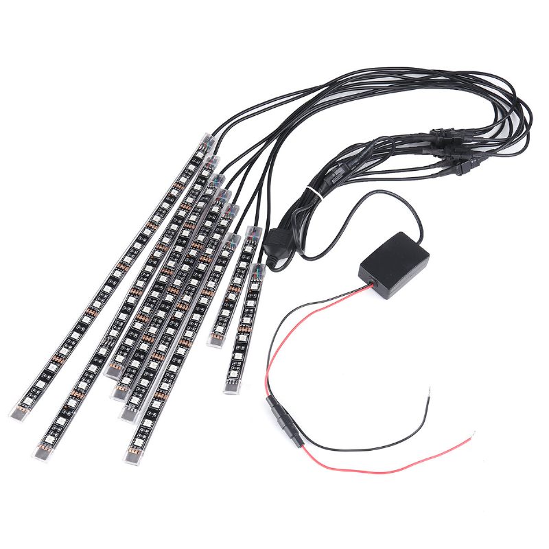 Kompleti Led Svjetala Za Motocikle Od 8 Komada Trake Dc 12-voltna Vodootporna Rgb Višebojna Podsjajna Neonska Atmosferska Svjetla S Efektom Zemlje S Daljinskim Upravljačem I Ljepljivim Kopčama