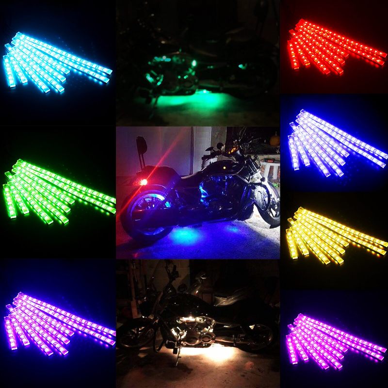 Kompleti Led Svjetala Za Motocikle Od 8 Komada Trake Dc 12-voltna Vodootporna Rgb Višebojna Podsjajna Neonska Atmosferska Svjetla S Efektom Zemlje S Daljinskim Upravljačem I Ljepljivim Kopčama