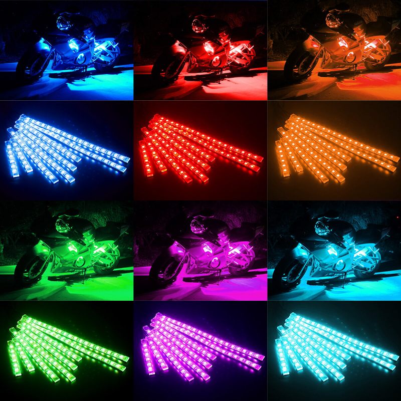 Kompleti Led Svjetala Za Motocikle Od 8 Komada Trake Dc 12-voltna Vodootporna Rgb Višebojna Podsjajna Neonska Atmosferska Svjetla S Efektom Zemlje S Daljinskim Upravljačem I Ljepljivim Kopčama