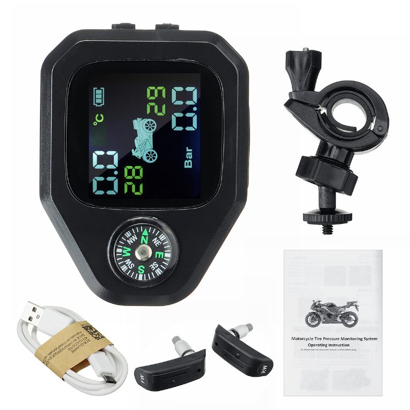 Motociklistički Kompas Tpms Lcd Zaslon Vodootporni Sustav Za Nadzor Tlaka U Gumama Smjer 2kom Senzor Alarm Za U