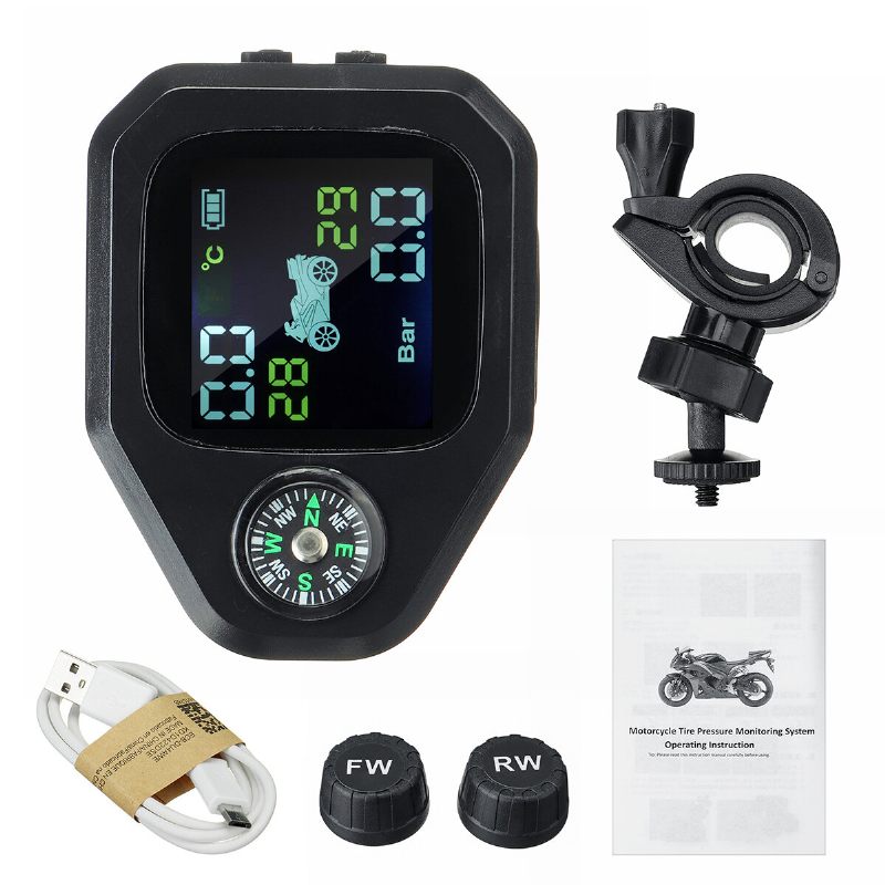 Motociklistički Kompas Tpms Lcd Zaslon Vodootporni Sustav Za Nadzor Tlaka U Gumama Smjer 2kom Senzor Alarm Za U
