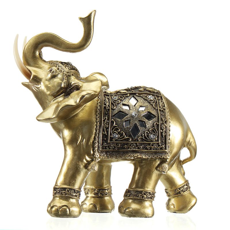 Srećni Šarm Fengshui Maskota Zlatni Slon Smola Mini Statua Ukrasi Za Kućni Stol Pokloni Za Dom