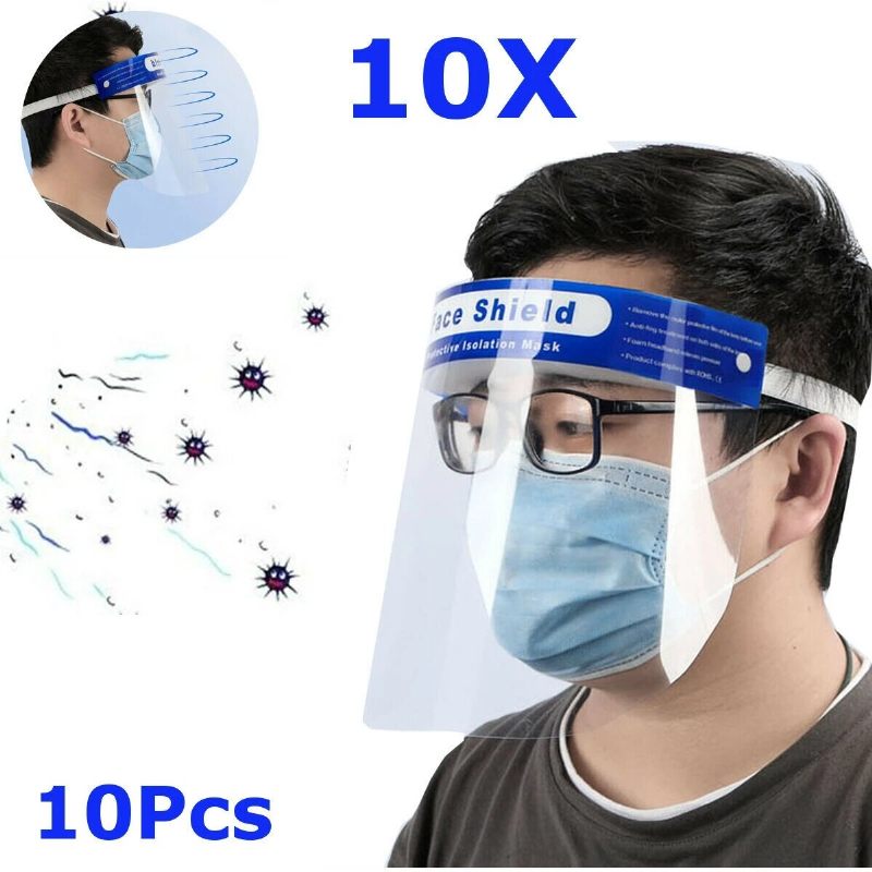 10 Komada Prozirne Podesive Plastične Zaštitne Maske Za Cijelo Lice Protiv Magljenja I Pljuvanja